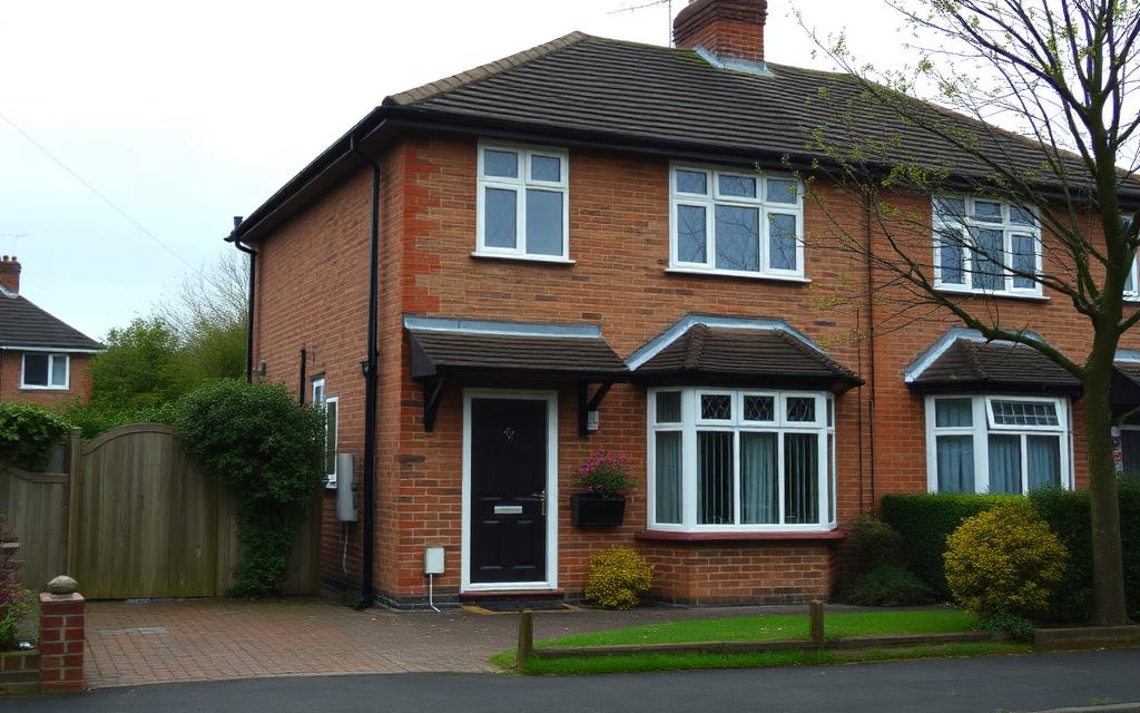 A UK semi-detached house exterior on an overcast day